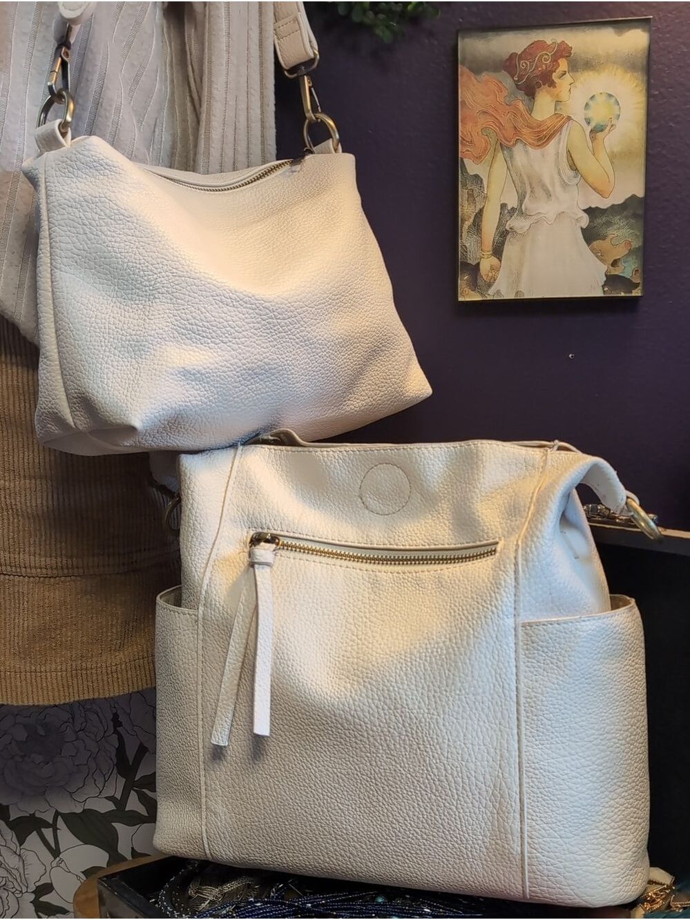 2 In 1 Cream Convertible Pebble Bag Set By Joy Susan
